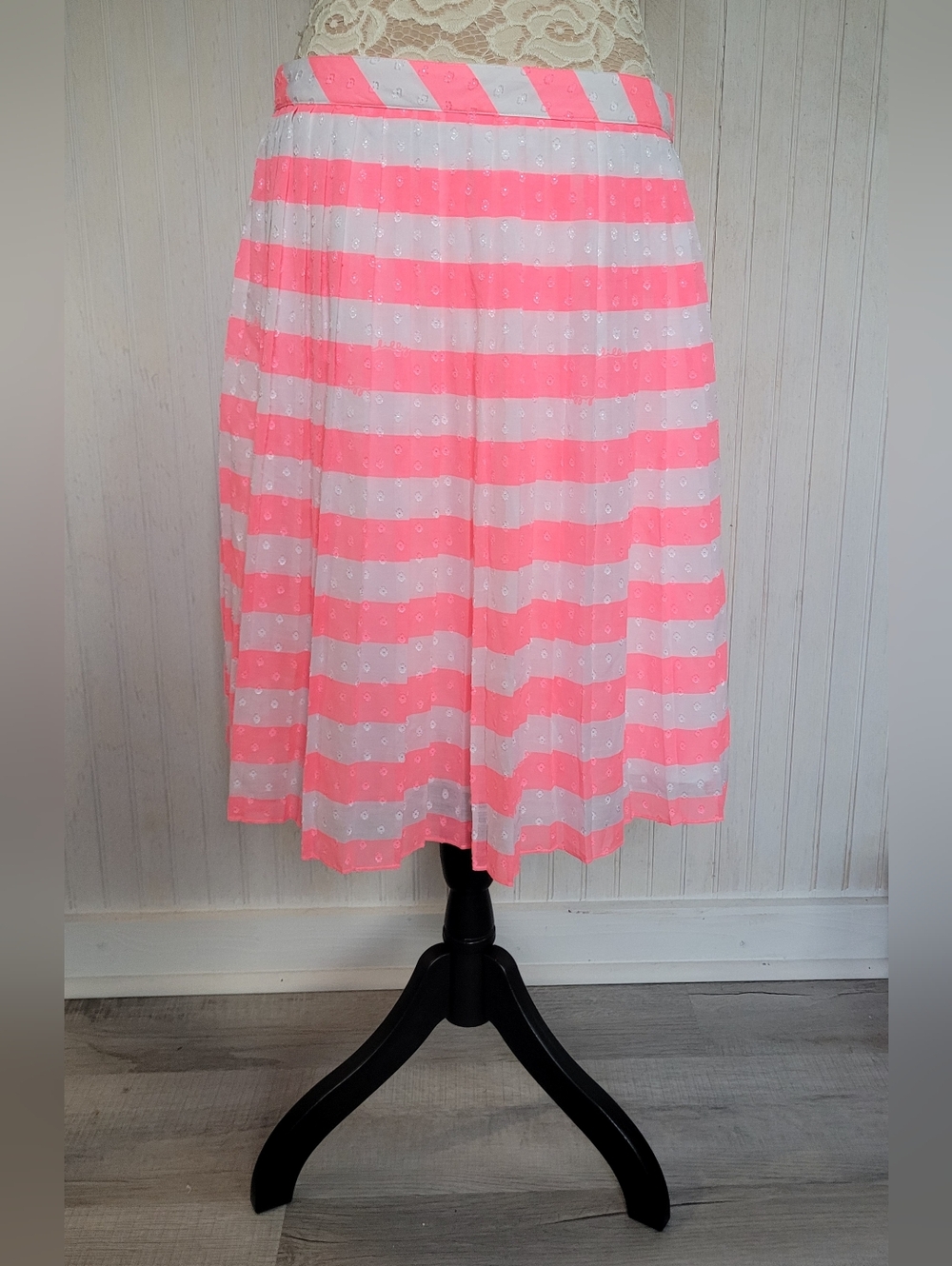 Lilly Pulitzer Virginia Pink White Striped Pleated Midi Skirt Size 14